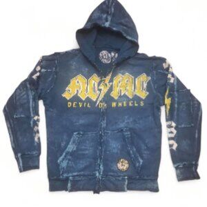 Rare Affliction Garment Washed Mens Medium-Full Zip Hoodie AC/DC DEVIL ON WHEELS